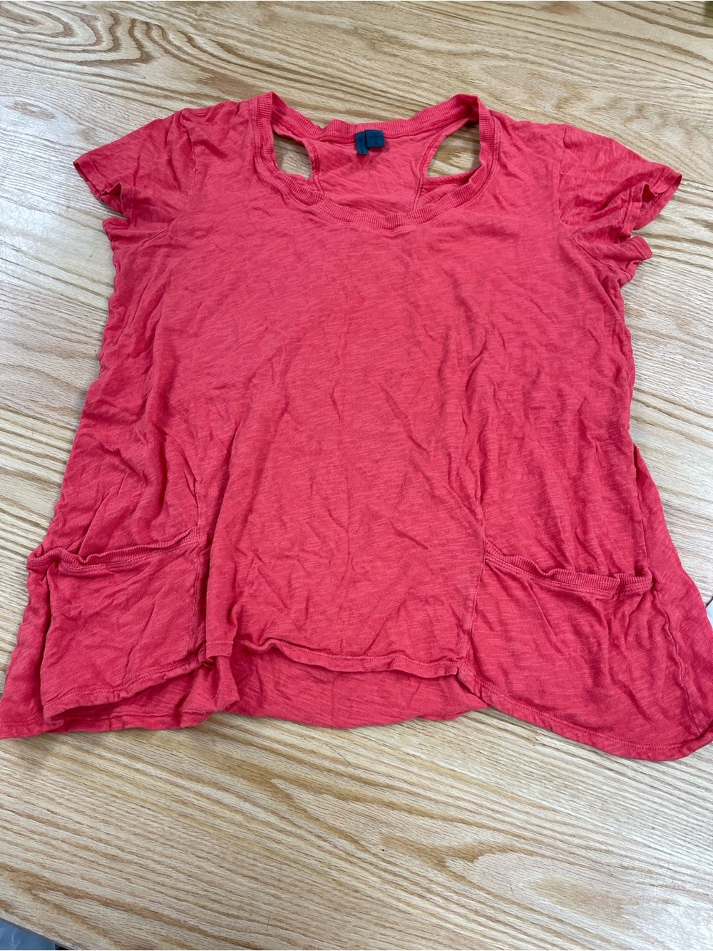 Women's Red Short-Sleeve Pocket Tee with Cutout Back